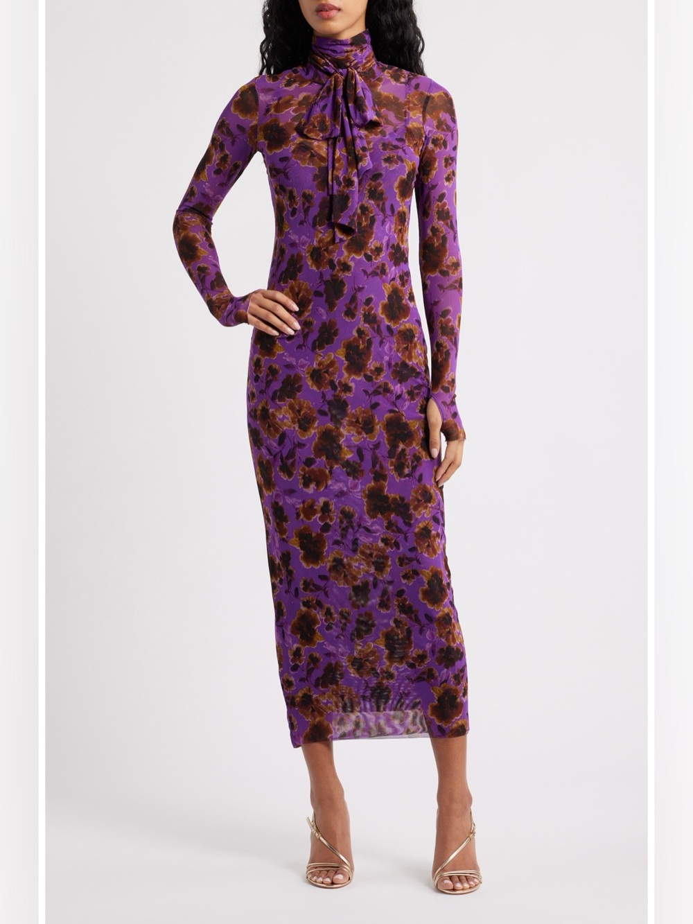 AFRM Purple Floral Mesh Mock-Neck Maxi Woman’s Dress Small